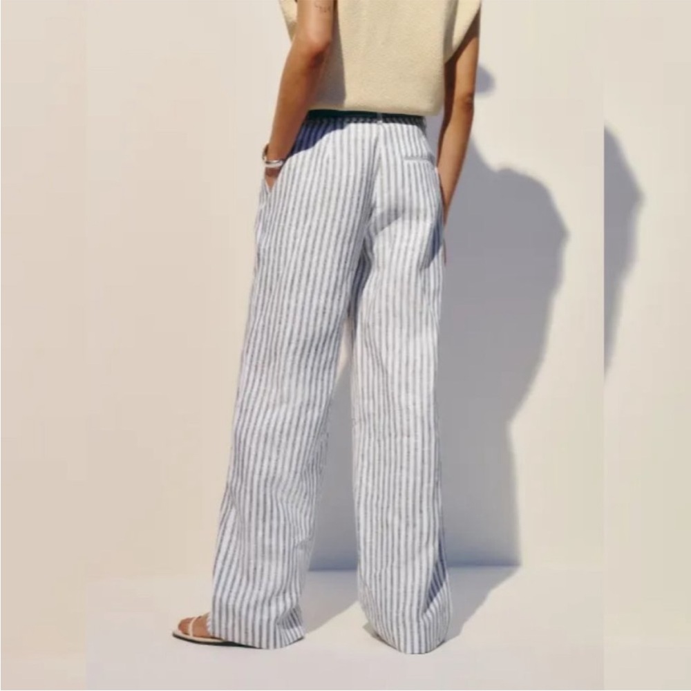 Reformation Striped Carter Linen Pants - White and Blue - Picture 4 of 9